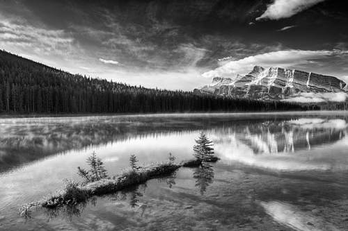 Two Jack Lake Morning Black & White, Banff National Park, Alberta