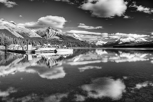 Maligne Lake Boat Dock Black & White, Jasper National Park, Alberta